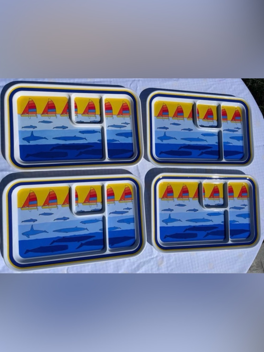 4 Vintage Oneida Melamine Nautical Sailboat Kids Sectioned Plates